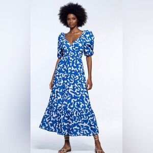 Zara Blue and White Abstract Midi Dress